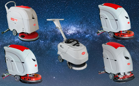 What are the main types of hand push floor scrubbers?